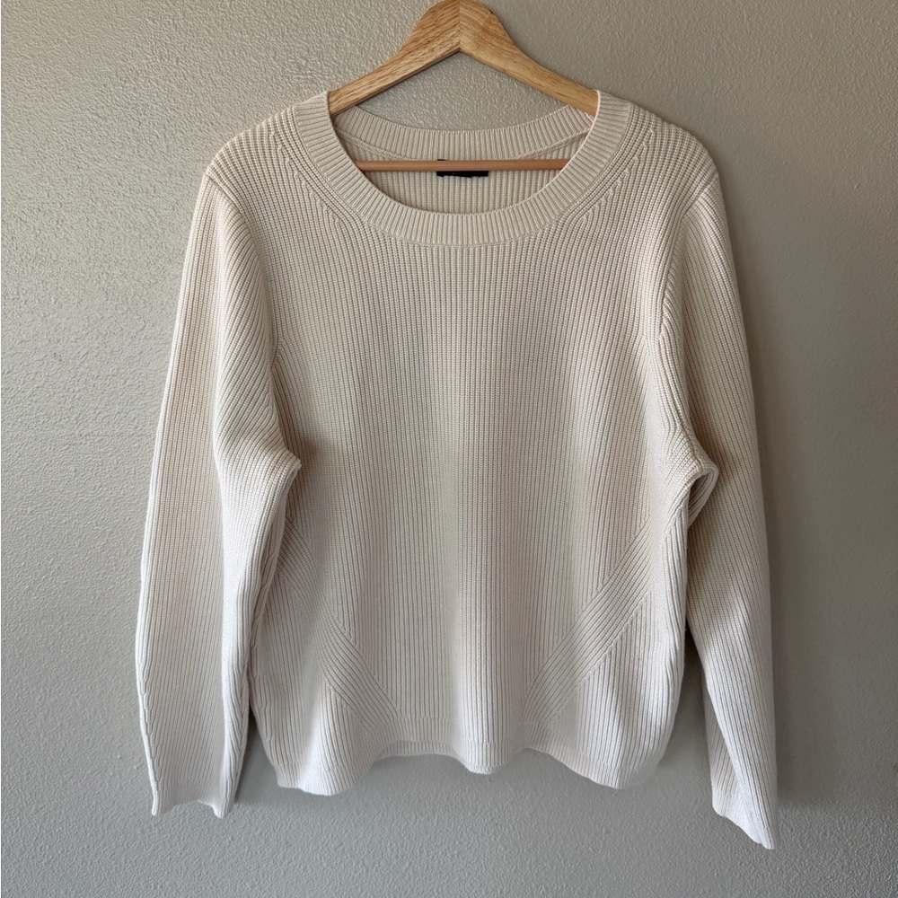 J. Crew Ribbed Knit Women's Crewneck Viscose Blend Sweater Cream Neutral Size M